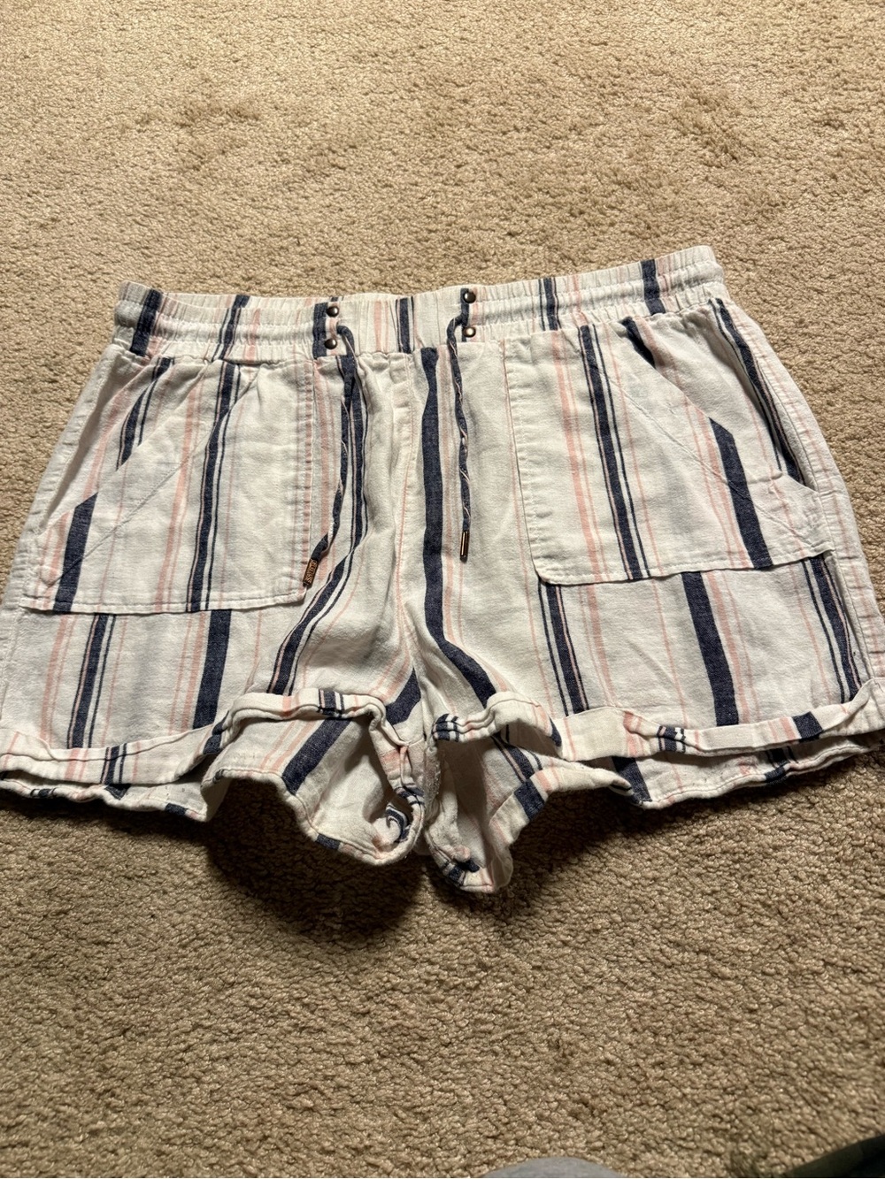 Guess Women's Cream Shorts with Navy & Pink Stripes
